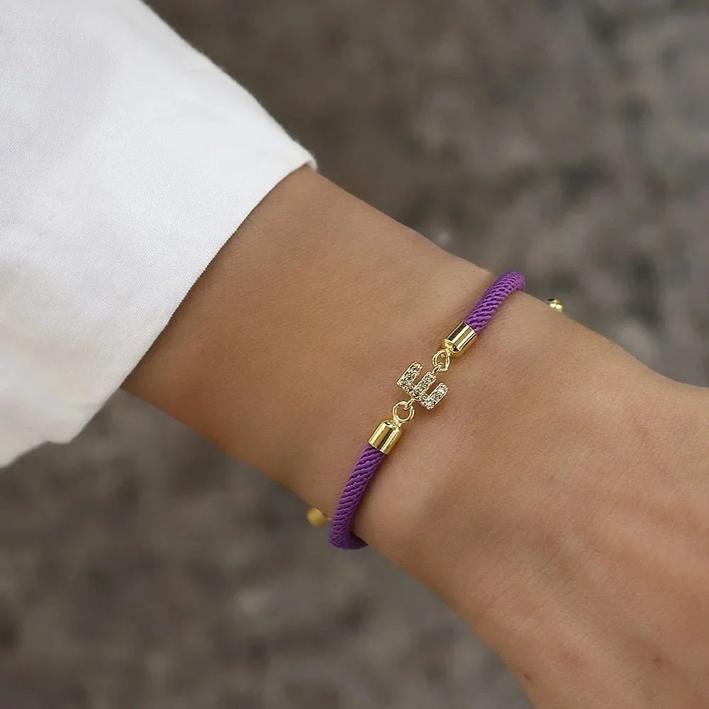New Brand Fashion Initial Letter Charm Bracelet Women Pave Zirconia A-Z Adjustable Rope Bracelet for Women Jewelry Gift