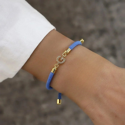 New Brand Fashion Initial Letter Charm Bracelet Women Pave Zirconia A-Z Adjustable Rope Bracelet for Women Jewelry Gift