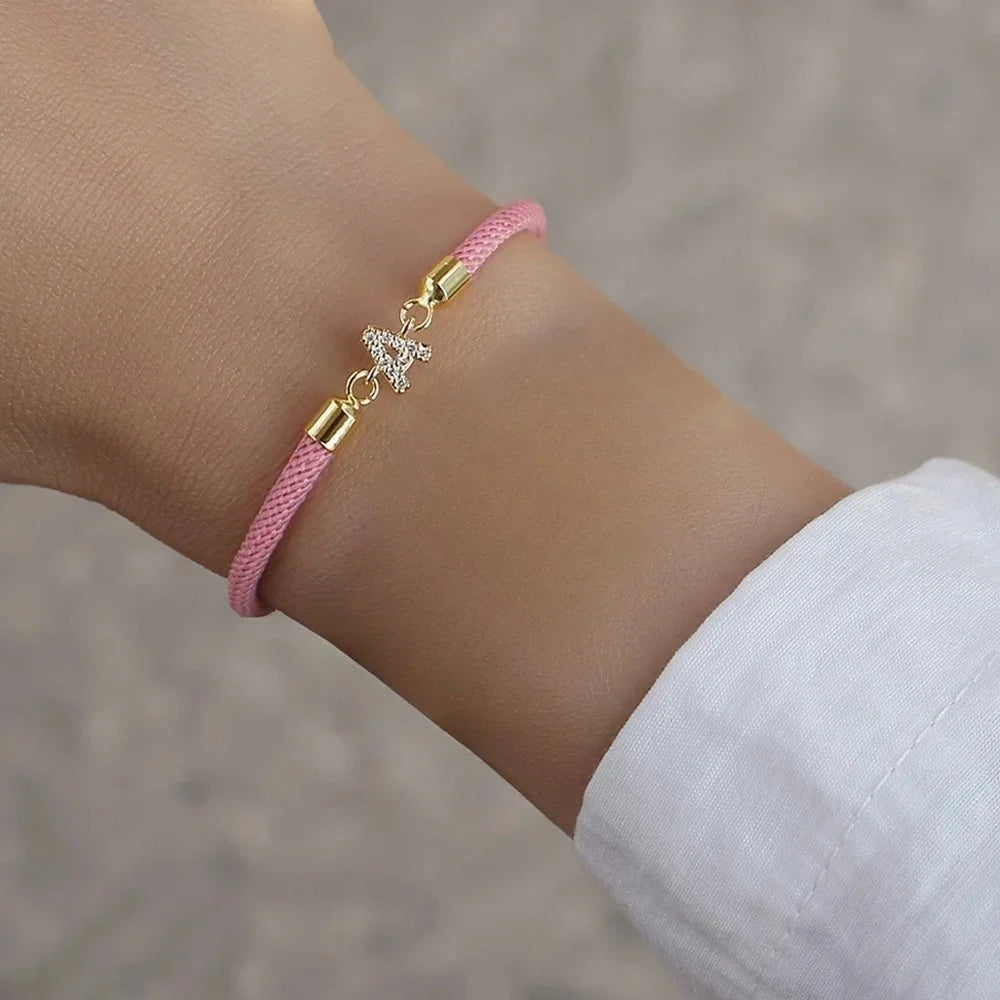 New Brand Fashion Initial Letter Charm Bracelet Women Pave Zirconia A-Z Adjustable Rope Bracelet for Women Jewelry Gift