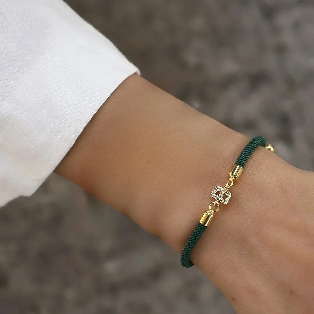 New Brand Fashion Initial Letter Charm Bracelet Women Pave Zirconia A-Z Adjustable Rope Bracelet for Women Jewelry Gift