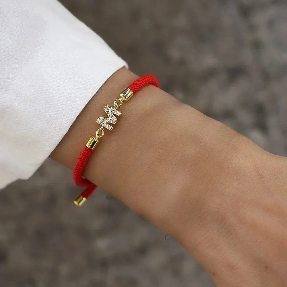 New Brand Fashion Initial Letter Charm Bracelet Women Pave Zirconia A-Z Adjustable Rope Bracelet for Women Jewelry Gift