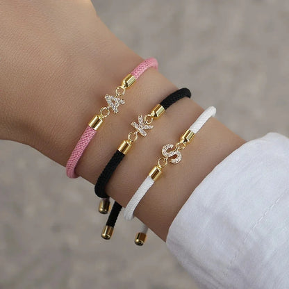 New Brand Fashion Initial Letter Charm Bracelet Women Pave Zirconia A-Z Adjustable Rope Bracelet for Women Jewelry Gift