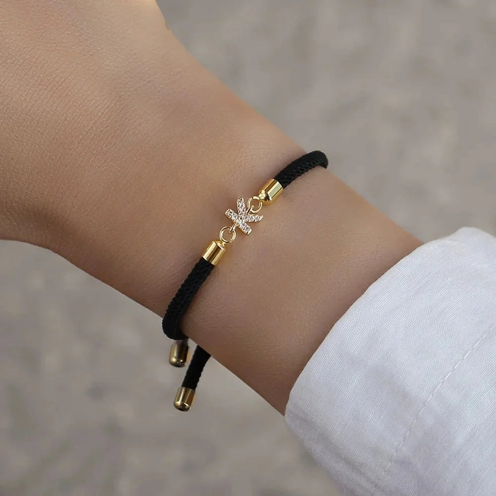 New Brand Fashion Initial Letter Charm Bracelet Women Pave Zirconia A-Z Adjustable Rope Bracelet for Women Jewelry Gift
